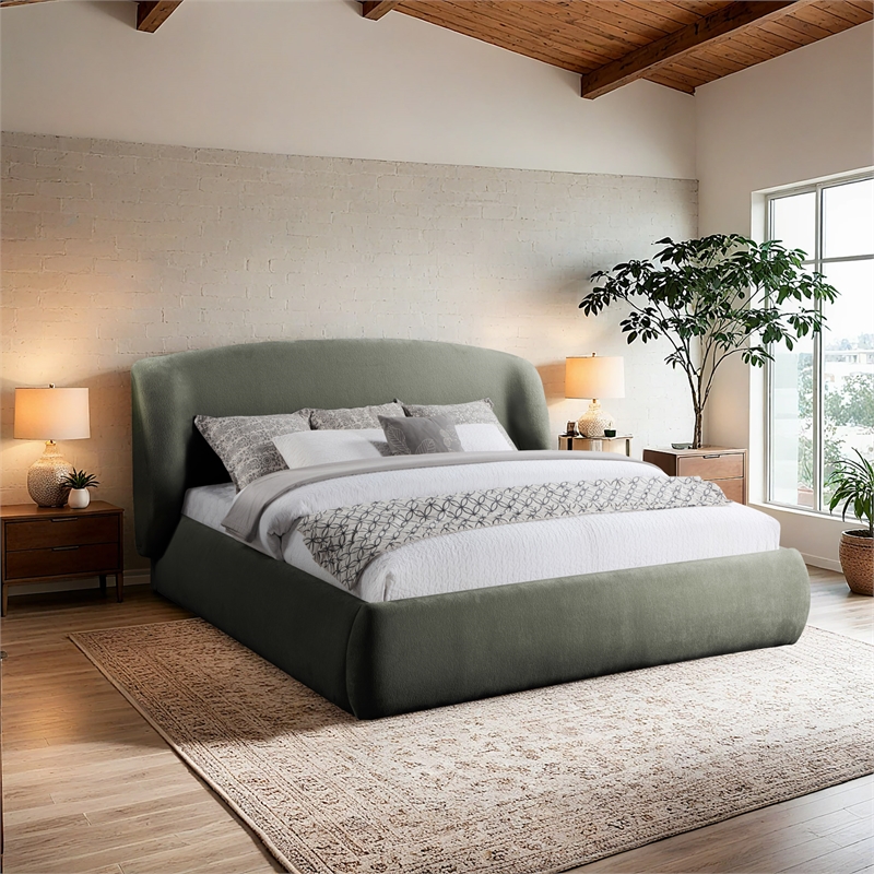Meridian Furniture Sandro Green Chenille Fabric Upholstered Queen Bed