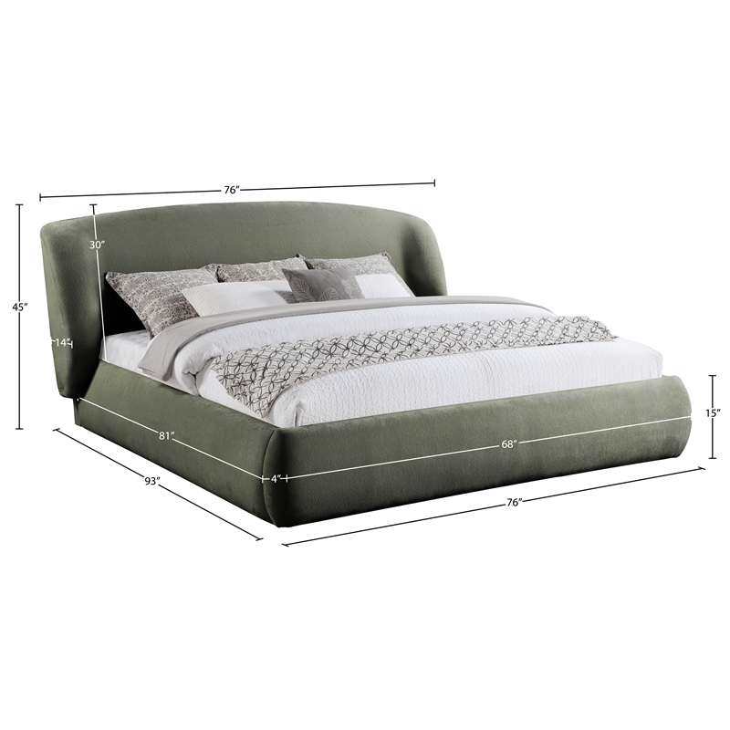 Meridian Furniture Sandro Green Chenille Fabric Upholstered Queen Bed