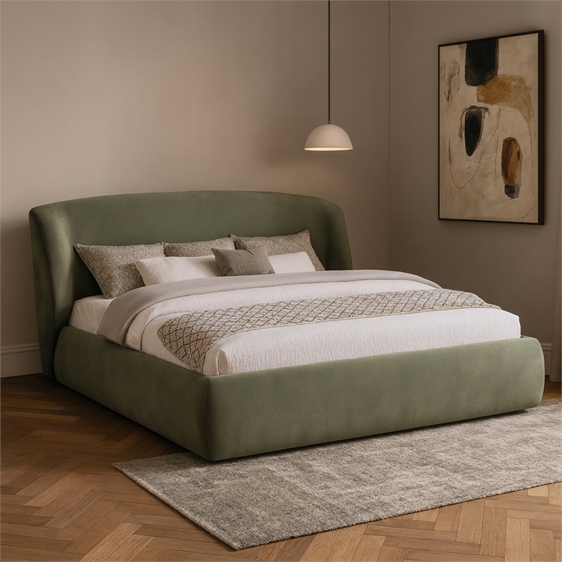 Meridian Furniture Sandro Green Chenille Fabric Upholstered Queen Bed