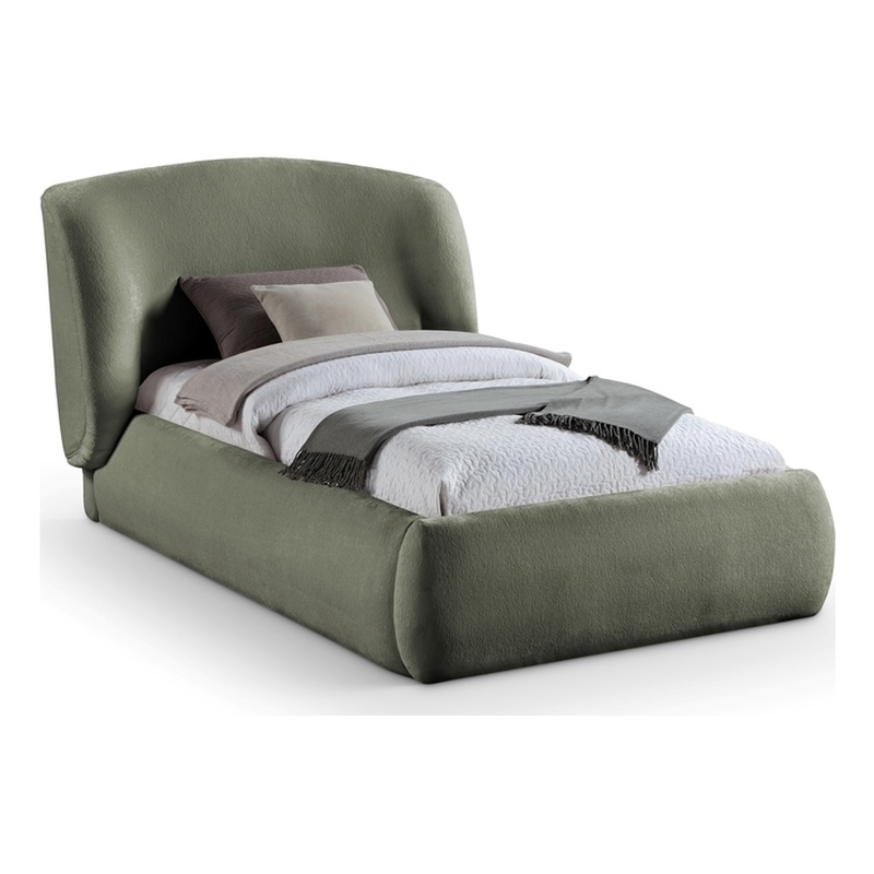 Meridian Furniture Sandro Green Chenille Fabric Upholstered Twin Bed