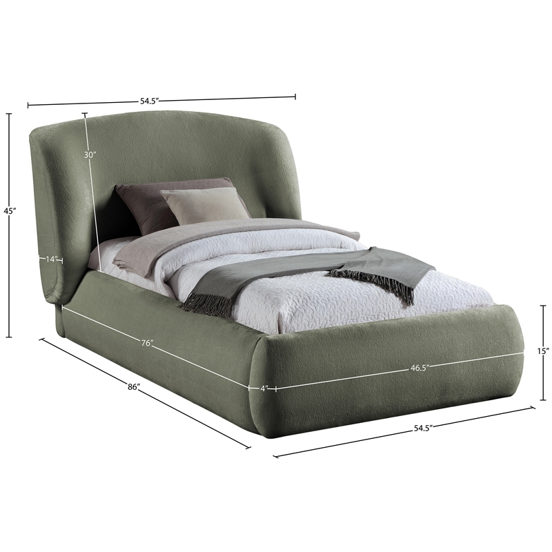 Meridian Furniture Sandro Green Chenille Fabric Upholstered Twin Bed