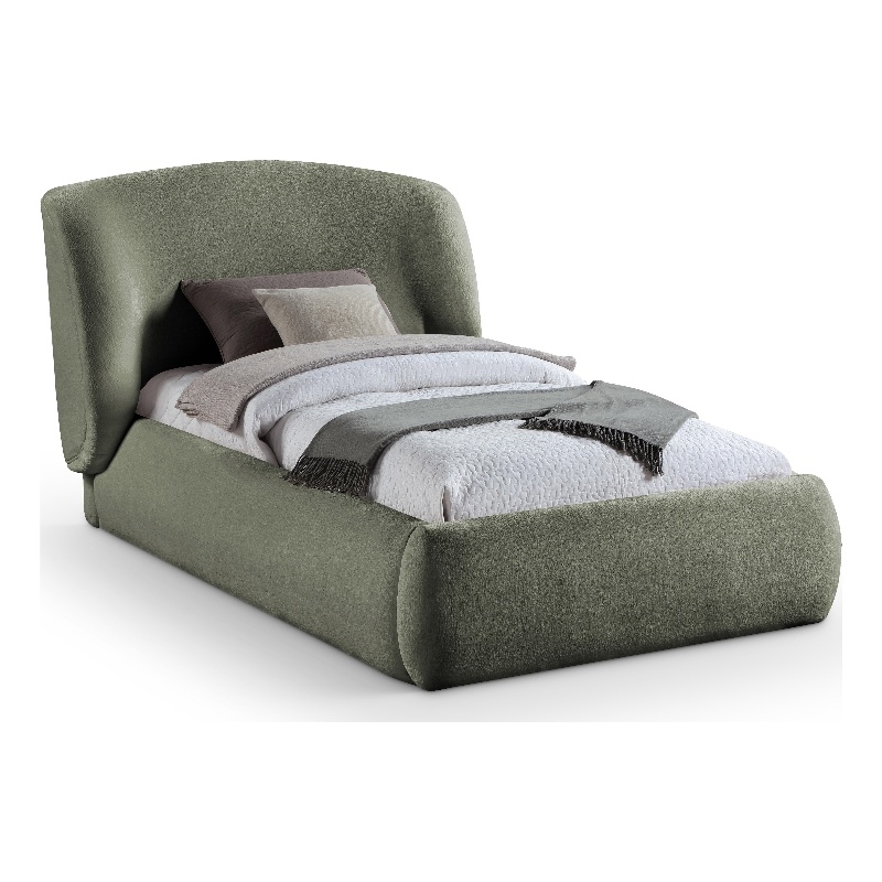 Meridian Furniture Sandro Green Chenille Fabric Upholstered Twin Bed