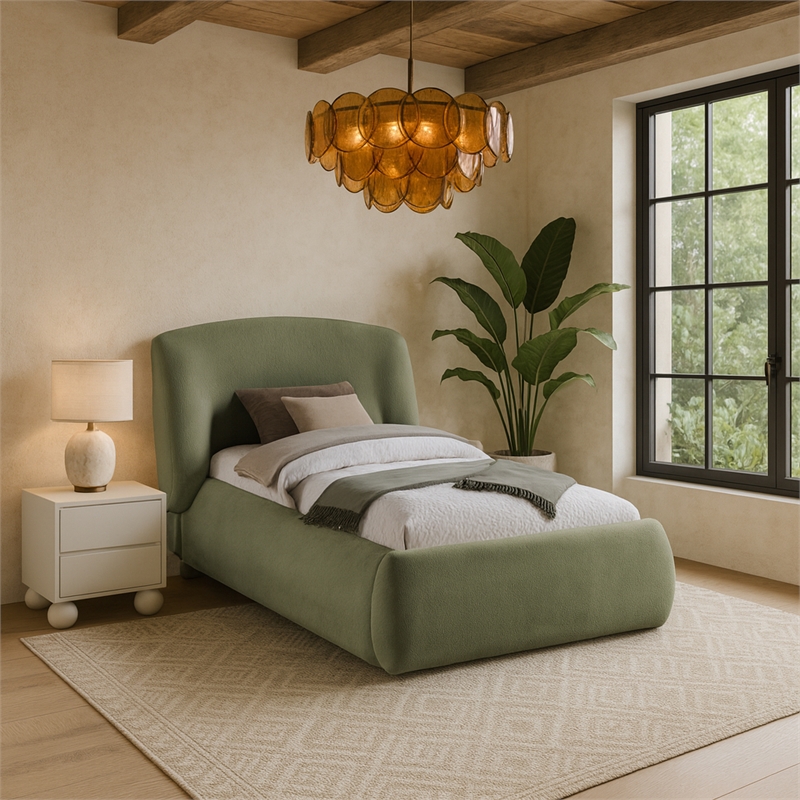 Meridian Furniture Sandro Green Chenille Fabric Upholstered Twin Bed