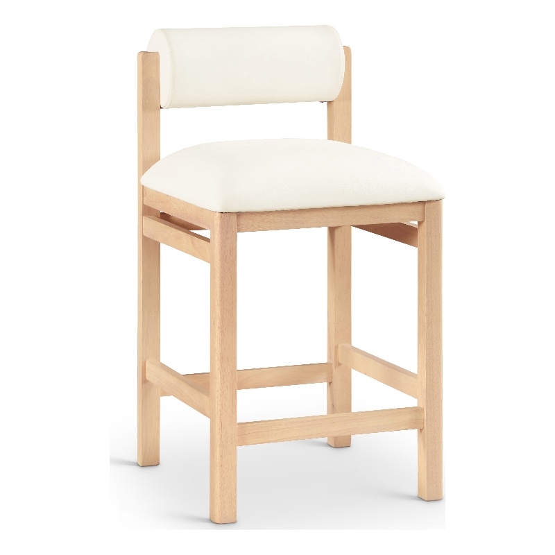 Meridian Furniture Roundhill Cream Vegan Leather Upholstered Counter Stool