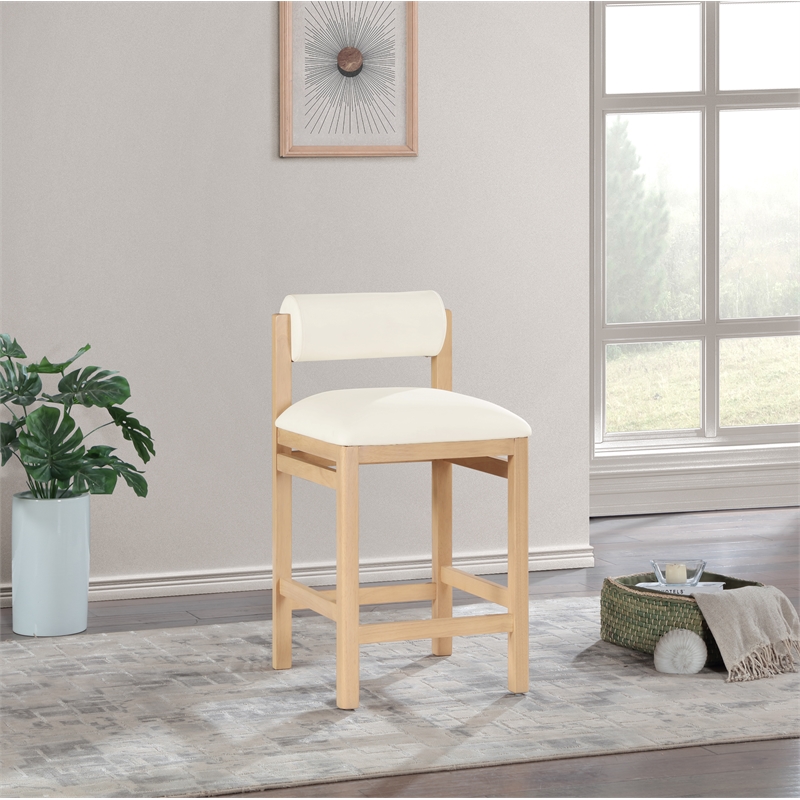 Meridian Furniture Roundhill Cream Vegan Leather Upholstered Counter Stool