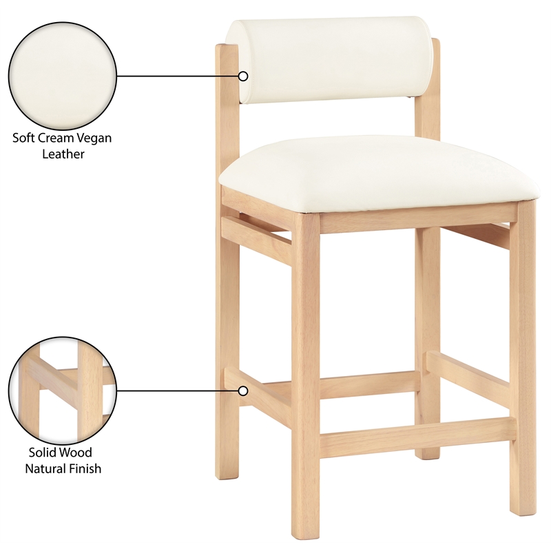 Meridian Furniture Roundhill Cream Vegan Leather Upholstered Counter Stool