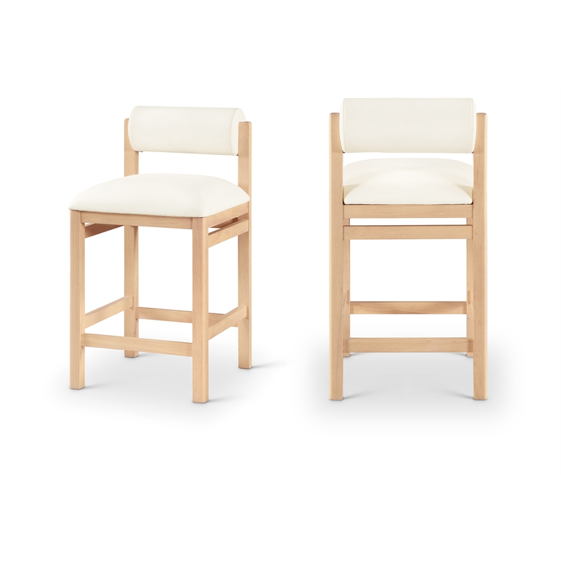 Meridian Furniture Roundhill Cream Vegan Leather Upholstered Counter Stool