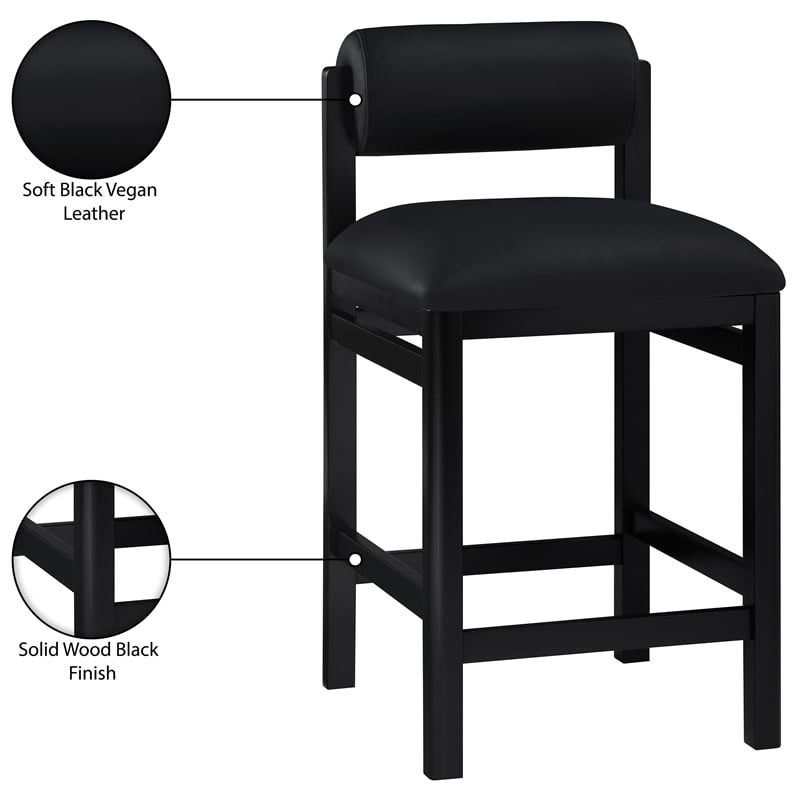 Meridian Furniture Roundhill Black Vegan Leather Upholstered Counter Stool