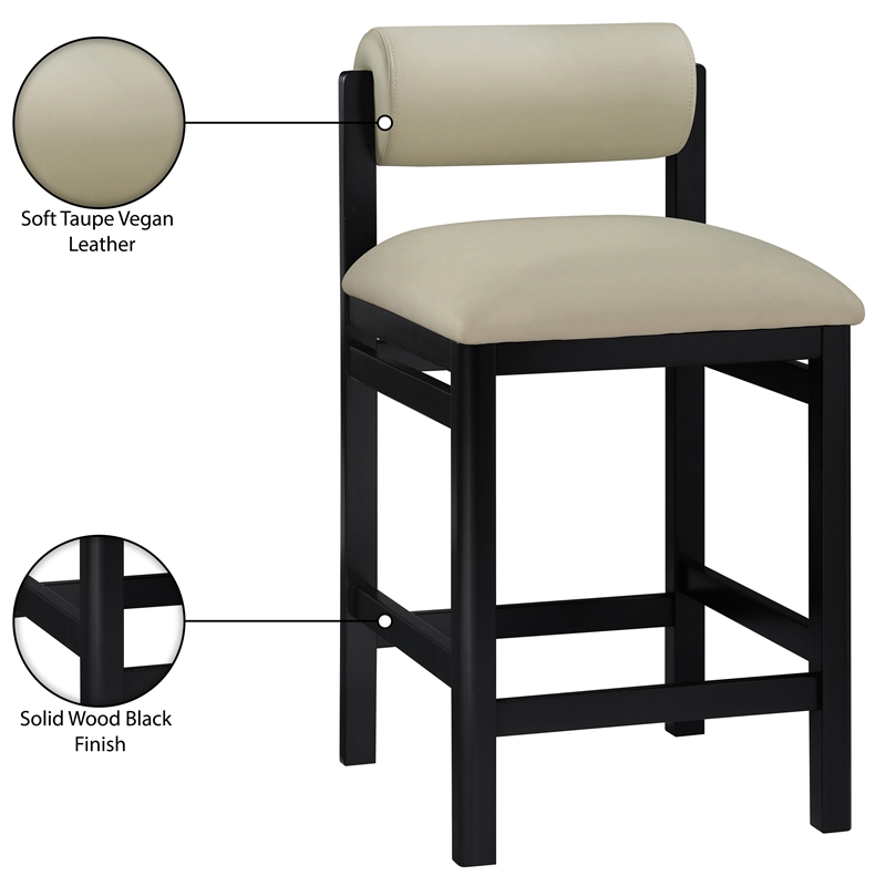 Meridian Furniture Roundhill Taupe Vegan Leather Upholstered Counter Stool