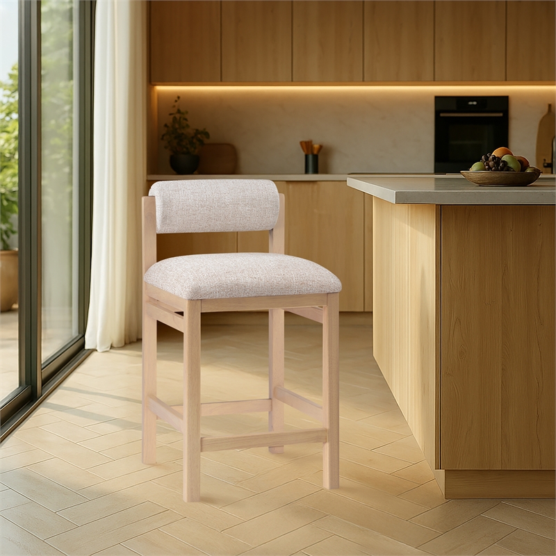 Meridian Furniture Roundhill Beige Linen Textured Fabric Counter Stool