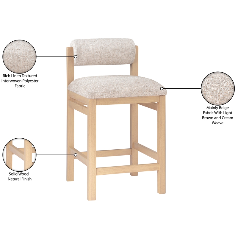 Meridian Furniture Roundhill Beige Linen Textured Fabric Counter Stool