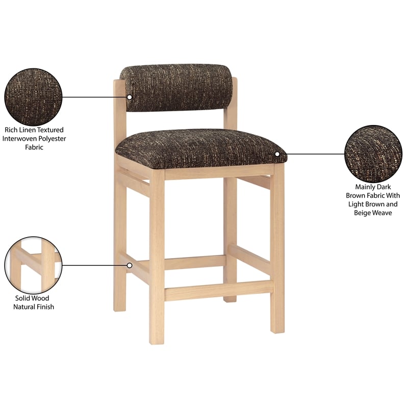 Meridian Furniture Roundhill Brown Linen Textured Fabric Counter Stool