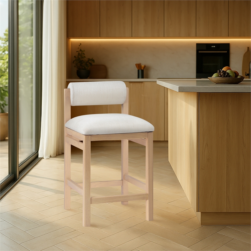 Meridian Furniture Roundhill Cream Linen Textured Fabric Counter Stool