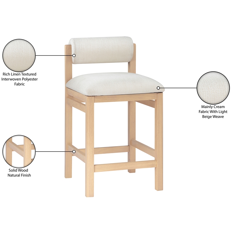 Meridian Furniture Roundhill Cream Linen Textured Fabric Counter Stool