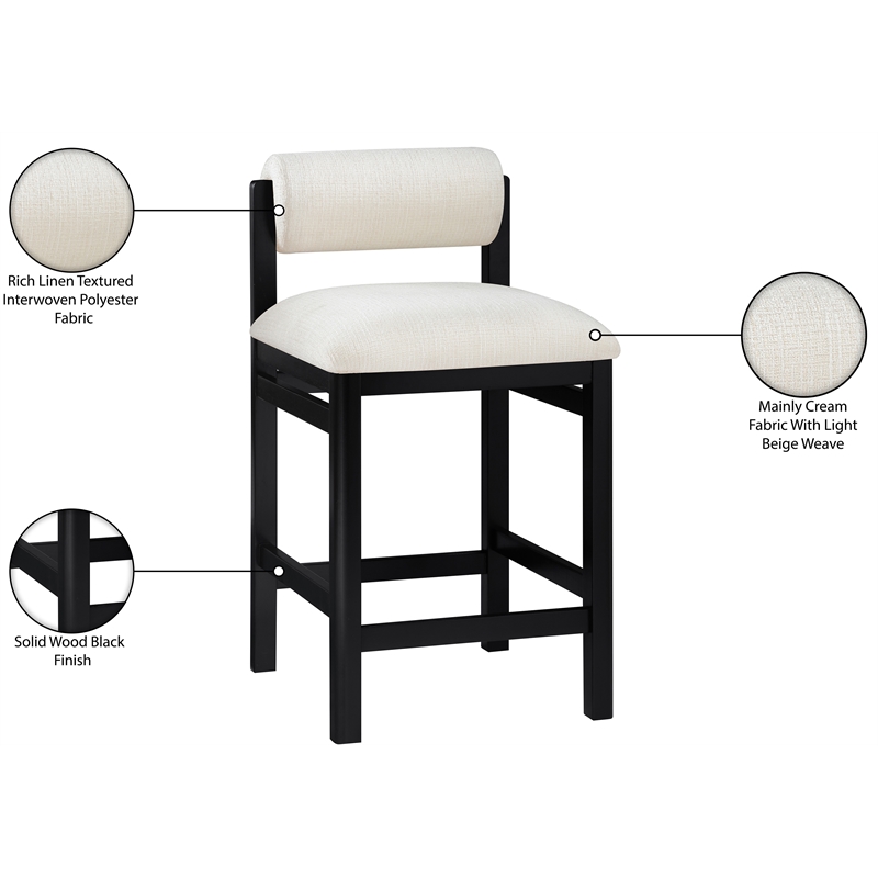 Meridian Furniture Roundhill Cream Linen Textured Fabric Counter Stool