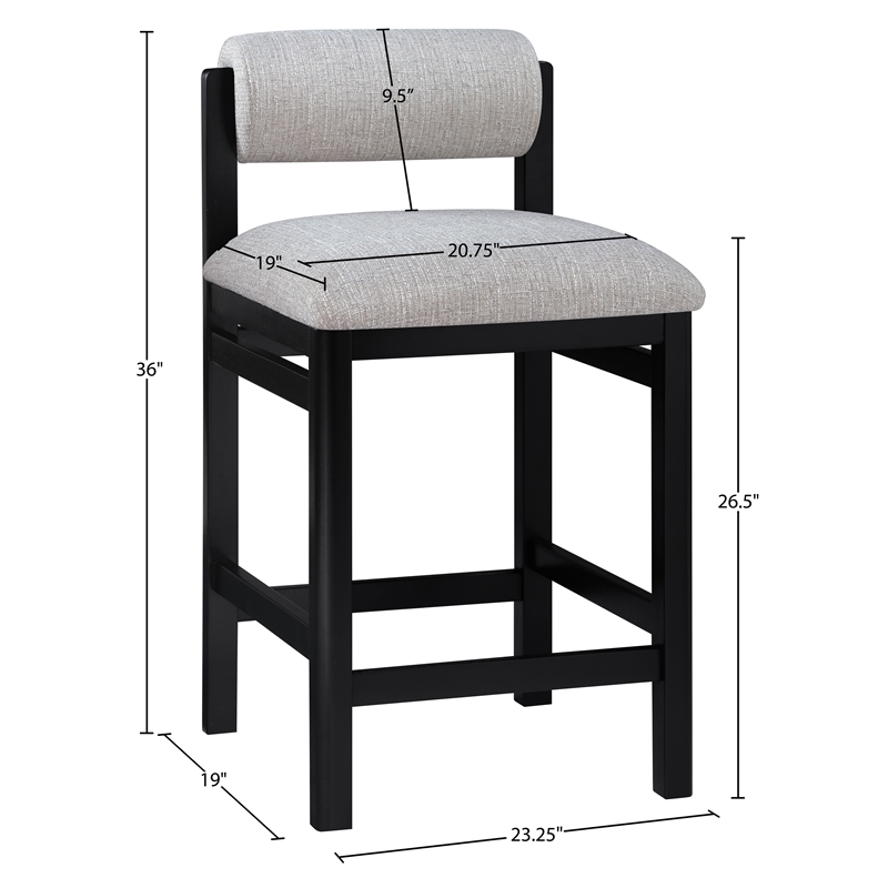 Meridian Furniture Roundhill Grey Linen Textured Fabric Counter Stool