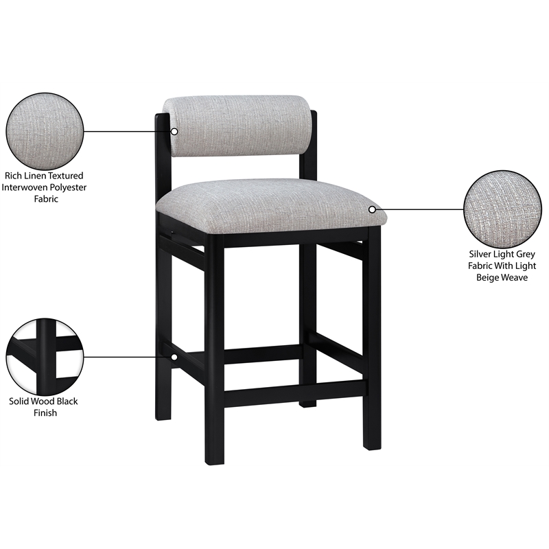 Meridian Furniture Roundhill Grey Linen Textured Fabric Counter Stool