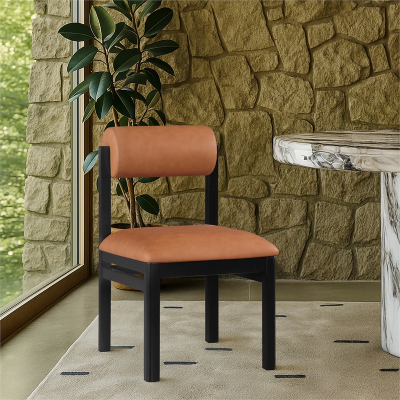 Meridian Furniture Roundhill Cognac Vegan Leather Dining Chair (Set of 2)