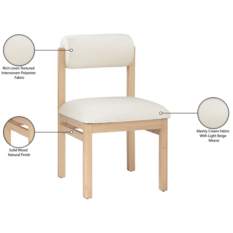 Meridian Furniture Roundhill Cream Linen Textured Fabric Dining Chair (Set of 2)
