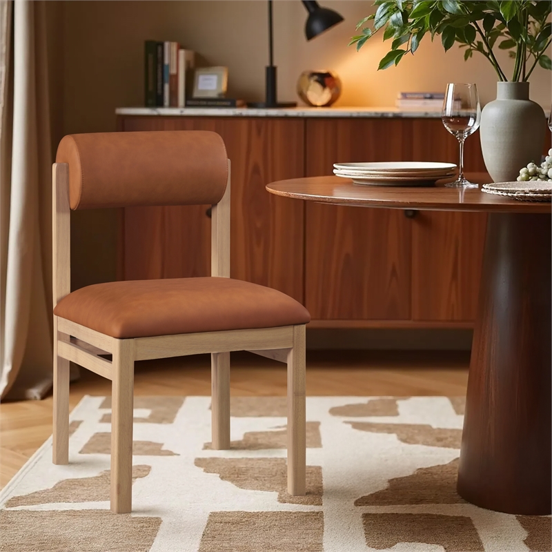 Meridian Furniture Roundhill Cognac Vegan Leather Dining Chair (Set of 2)