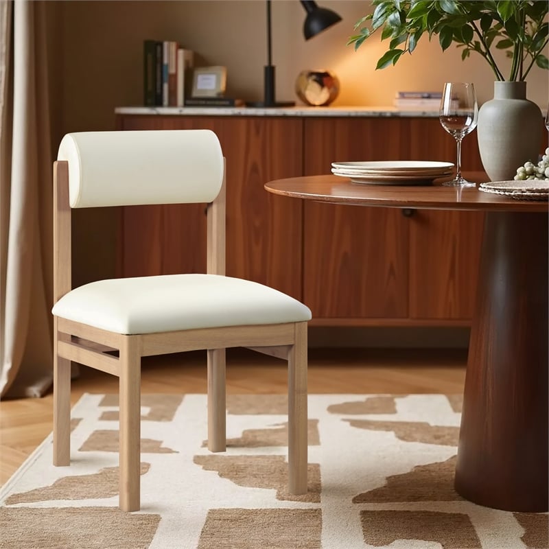 Meridian Furniture Roundhill Cream Vegan Leather Dining Chair (Set of 2)