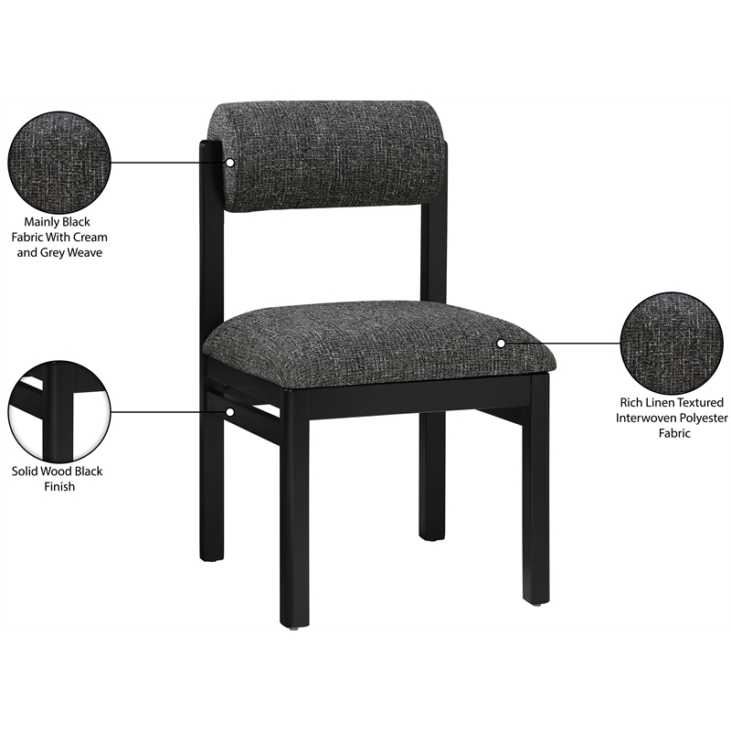 Meridian Furniture Roundhill Black Linen Textured Fabric Dining Chair (Set of 2)