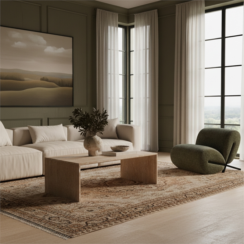 Meridian Furniture Vernazza Beige Travertine Coffee Table