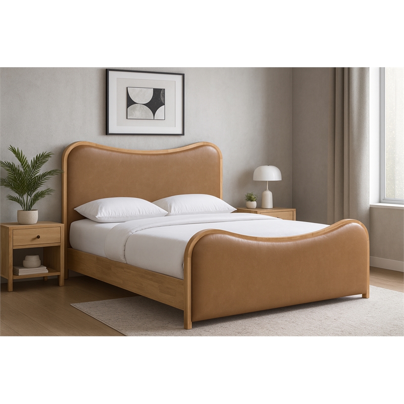 Meridian Furniture Arvada Cognac Vegan Leather Upholstered Full Bed