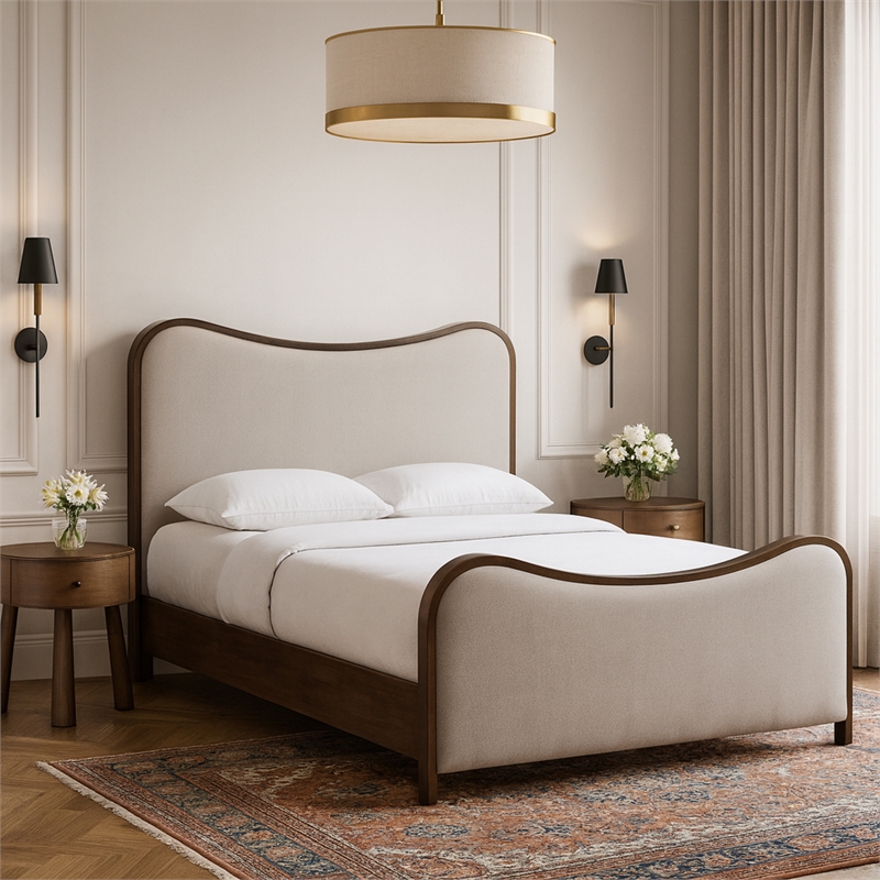 Meridian Furniture Arvada Beige Linen Textured Fabric Upholstered King Bed