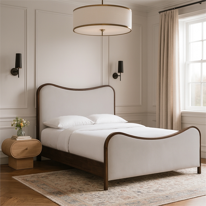 Meridian Furniture Arvada Beige Linen Textured Fabric Upholstered Queen Bed