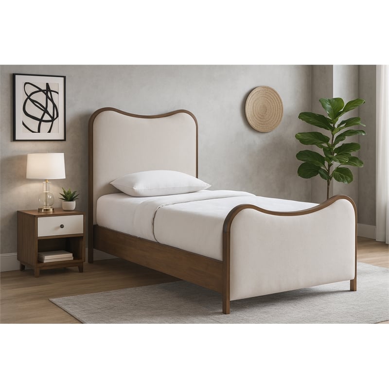 Meridian Furniture Arvada Beige Linen Textured Fabric Upholstered Twin Bed