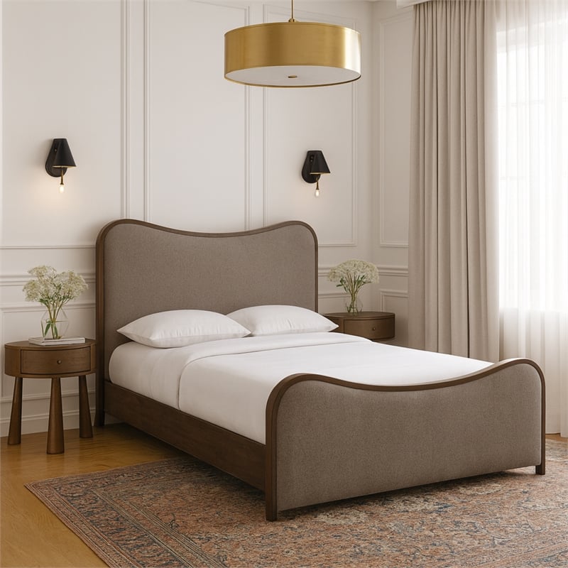 Meridian Furniture Arvada Brown Linen Textured Fabric Upholstered King Bed