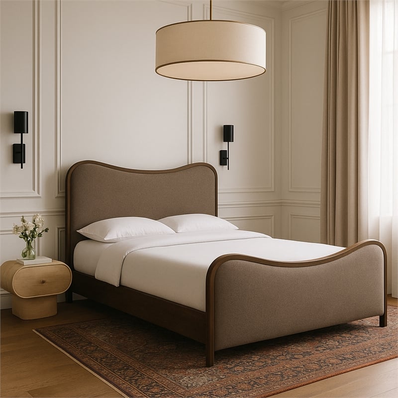 Meridian Furniture Arvada Brown Linen Textured Fabric Upholstered Queen Bed