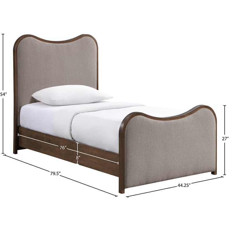 Meridian Furniture Arvada Brown Linen Textured Fabric Upholstered Twin Bed