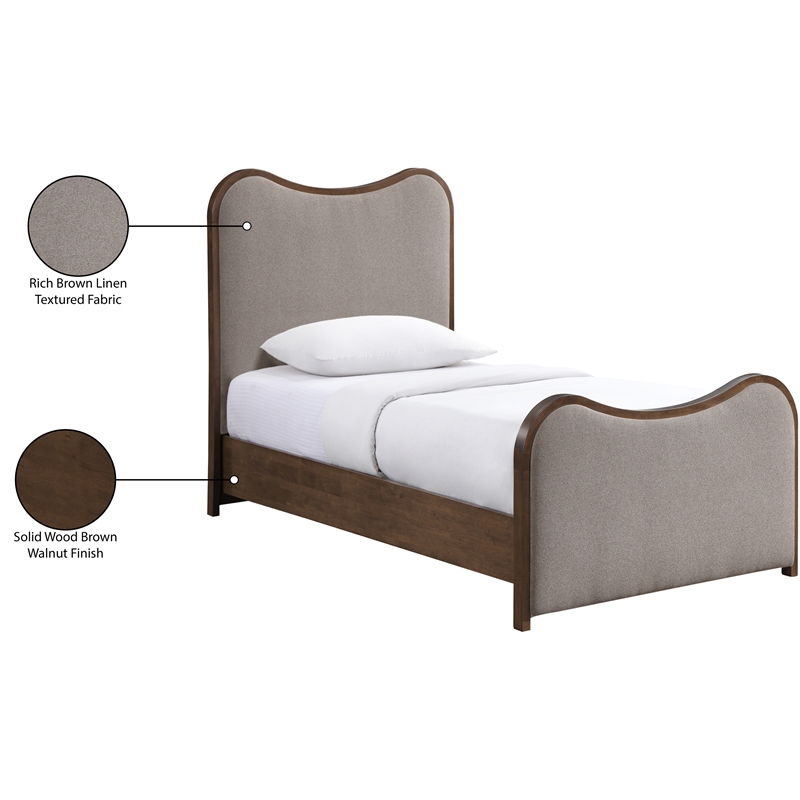 Meridian Furniture Arvada Brown Linen Textured Fabric Upholstered Twin Bed