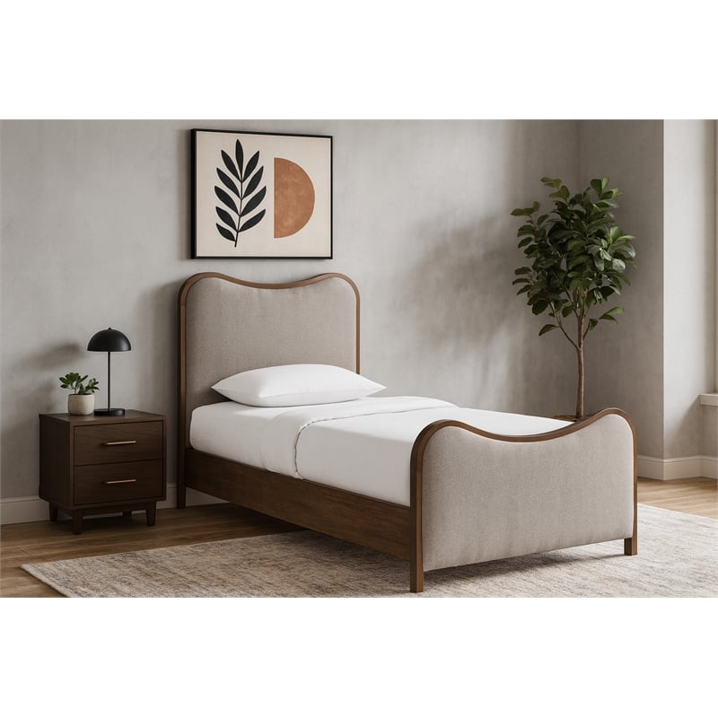 Meridian Furniture Arvada Brown Linen Textured Fabric Upholstered Twin Bed