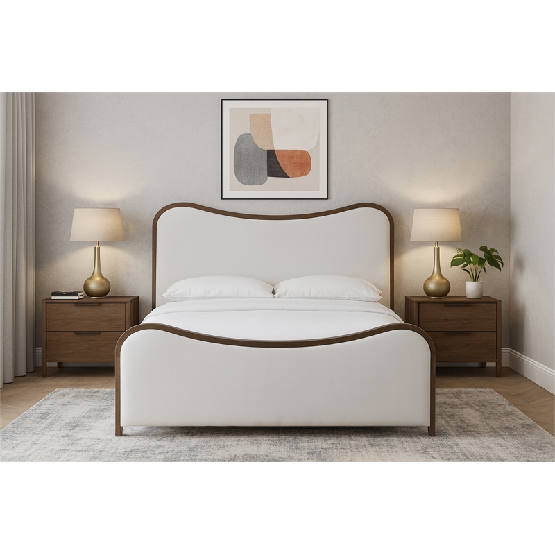 Meridian Furniture Arvada Cream Linen Textured Fabric Upholstered Full Bed