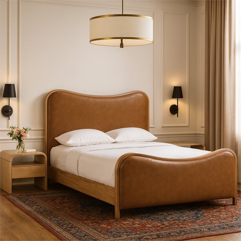 Meridian Furniture Arvada Cognac Vegan Leather Upholstered King Bed