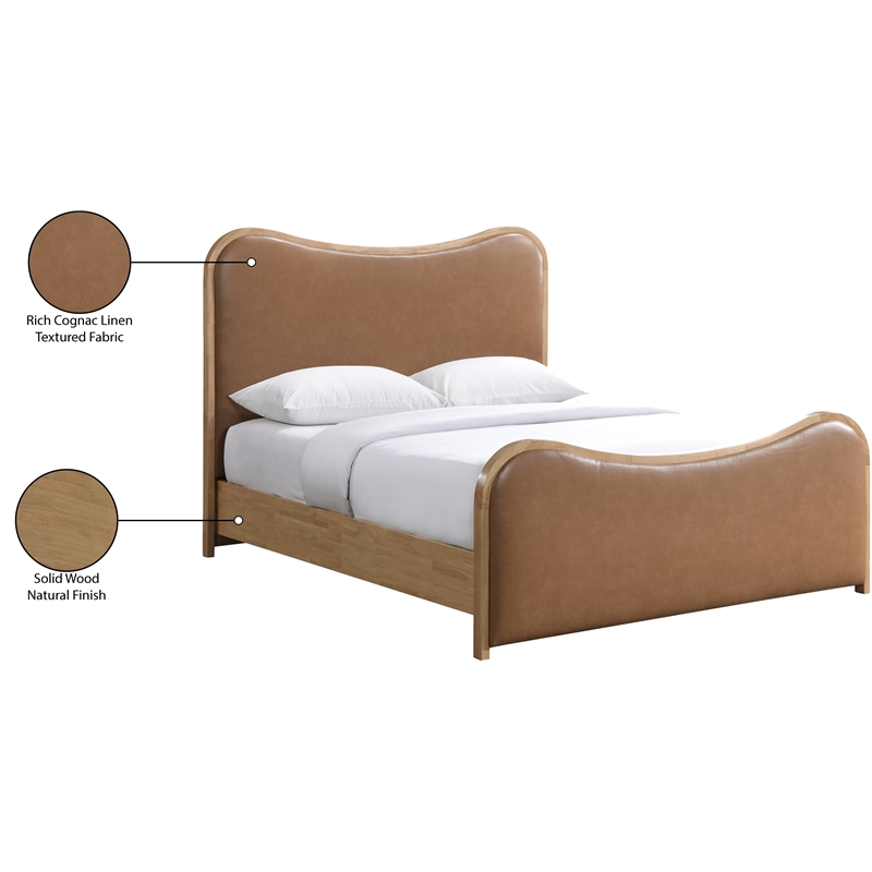 Meridian Furniture Arvada Cognac Vegan Leather Upholstered Queen Bed