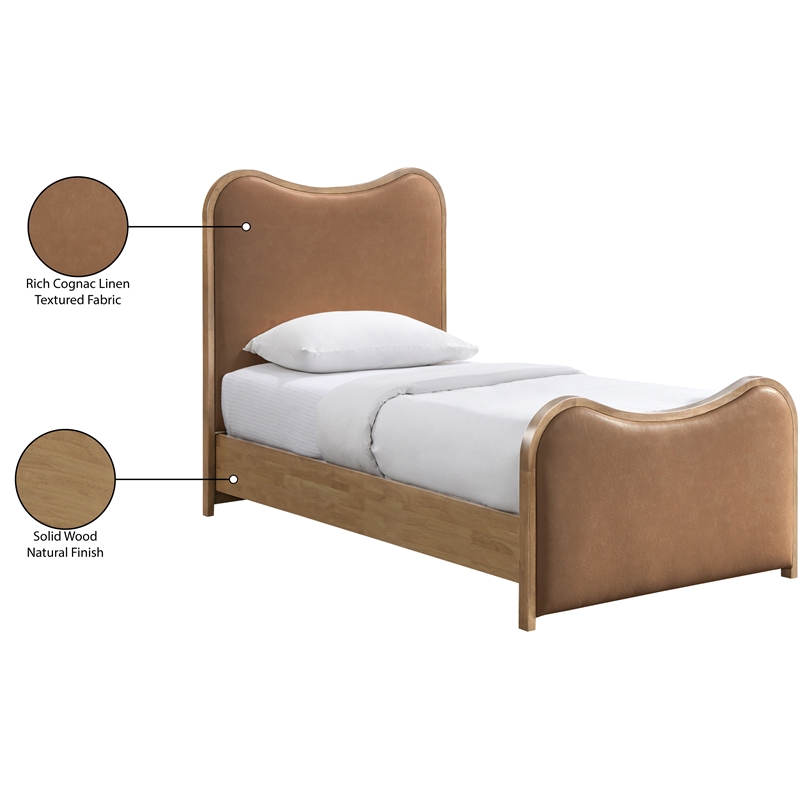 Meridian Furniture Arvada Cognac Vegan Leather Upholstered Twin Bed
