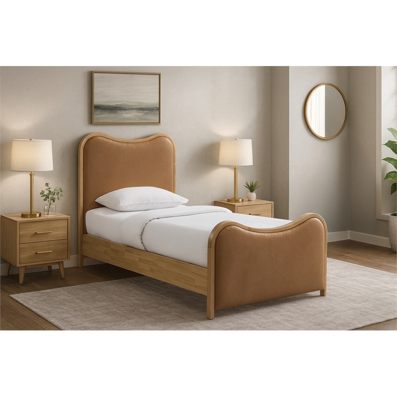 Meridian Furniture Arvada Cognac Vegan Leather Upholstered Twin Bed