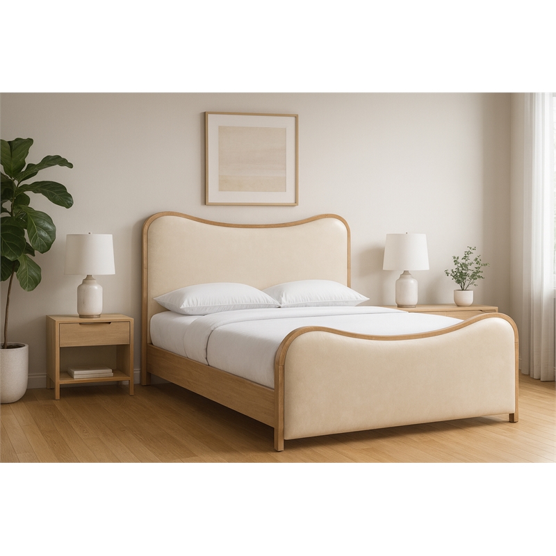 Meridian Furniture Arvada Cream Vegan Leather Upholstered Full Bed