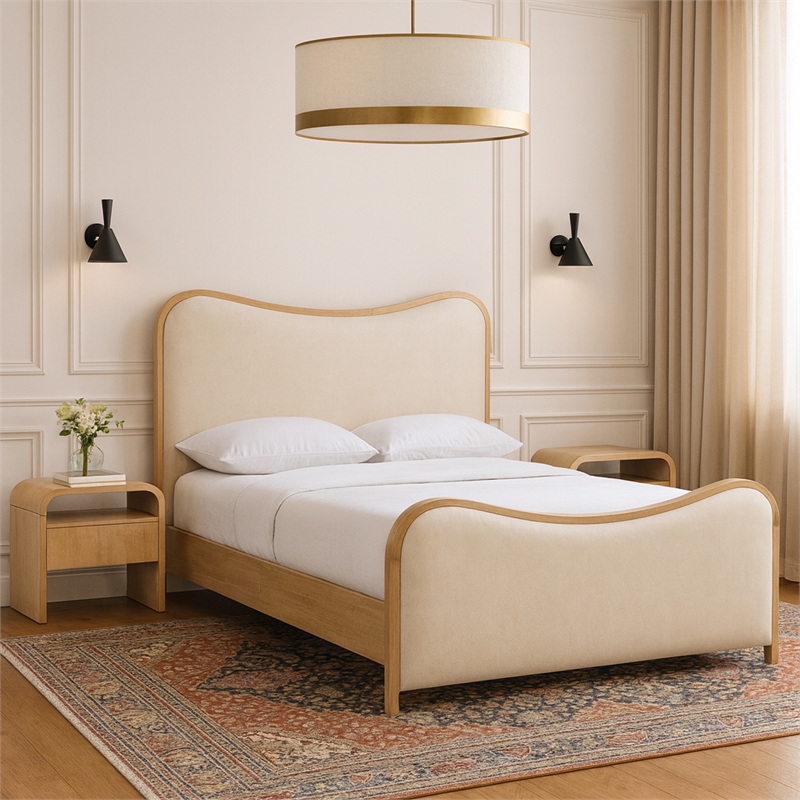 Meridian Furniture Arvada Cream Vegan Leather Upholstered King Bed