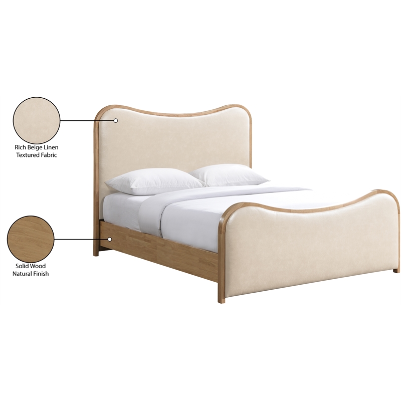 Meridian Furniture Arvada Cream Vegan Leather Upholstered Queen Bed
