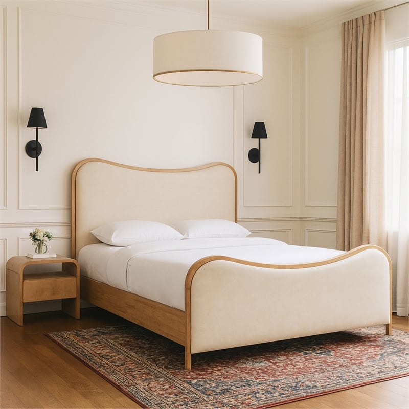 Meridian Furniture Arvada Cream Vegan Leather Upholstered Queen Bed