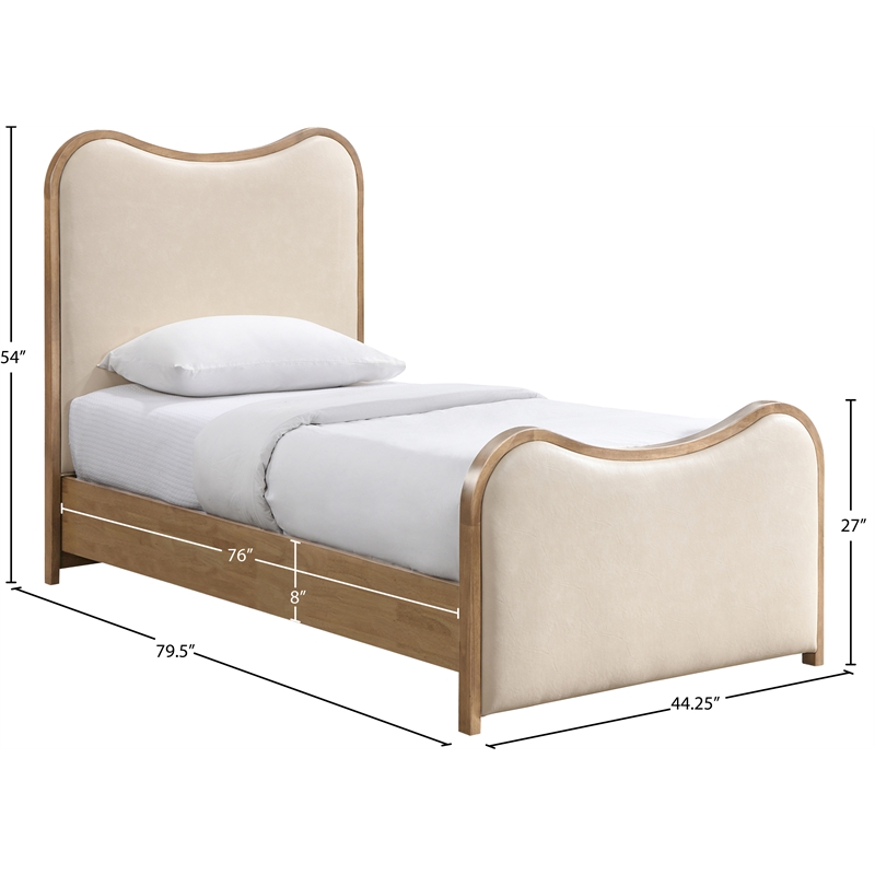 Meridian Furniture Arvada Cream Vegan Leather Upholstered Twin Bed