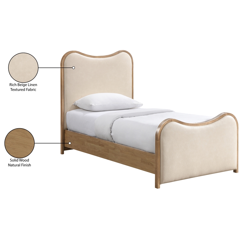 Meridian Furniture Arvada Cream Vegan Leather Upholstered Twin Bed