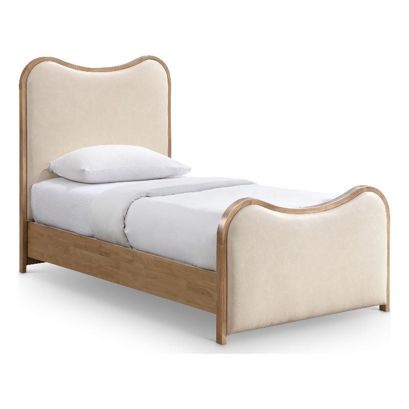 Meridian Furniture Arvada Cream Vegan Leather Upholstered Twin Bed