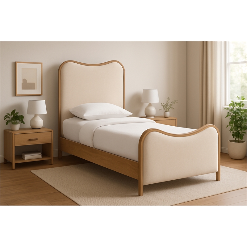 Meridian Furniture Arvada Cream Vegan Leather Upholstered Twin Bed