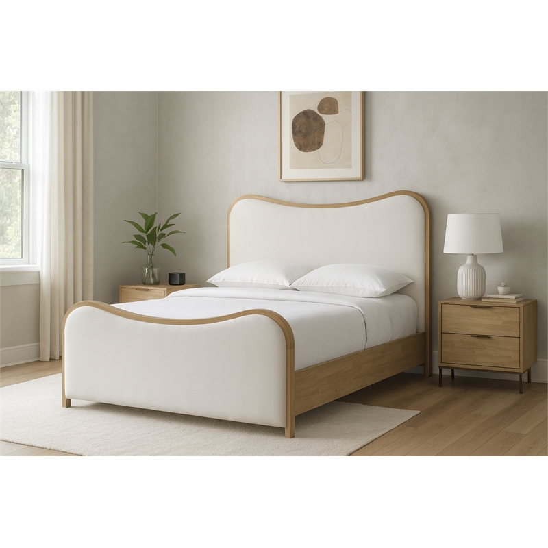 Meridian Furniture Arvada Cream Linen Textured Fabric Upholstered Full Bed